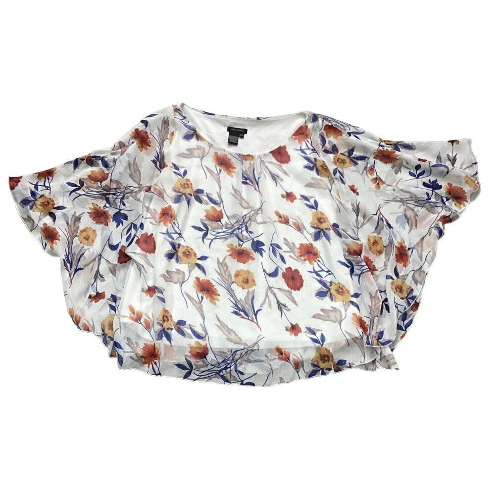 Jules & Leopold XL Sheer-Chiffon Floral Poncho Top lined with Attached Cami 186H